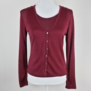 Ann Taylor Burgundy Metallic Glitter Cardigan Set